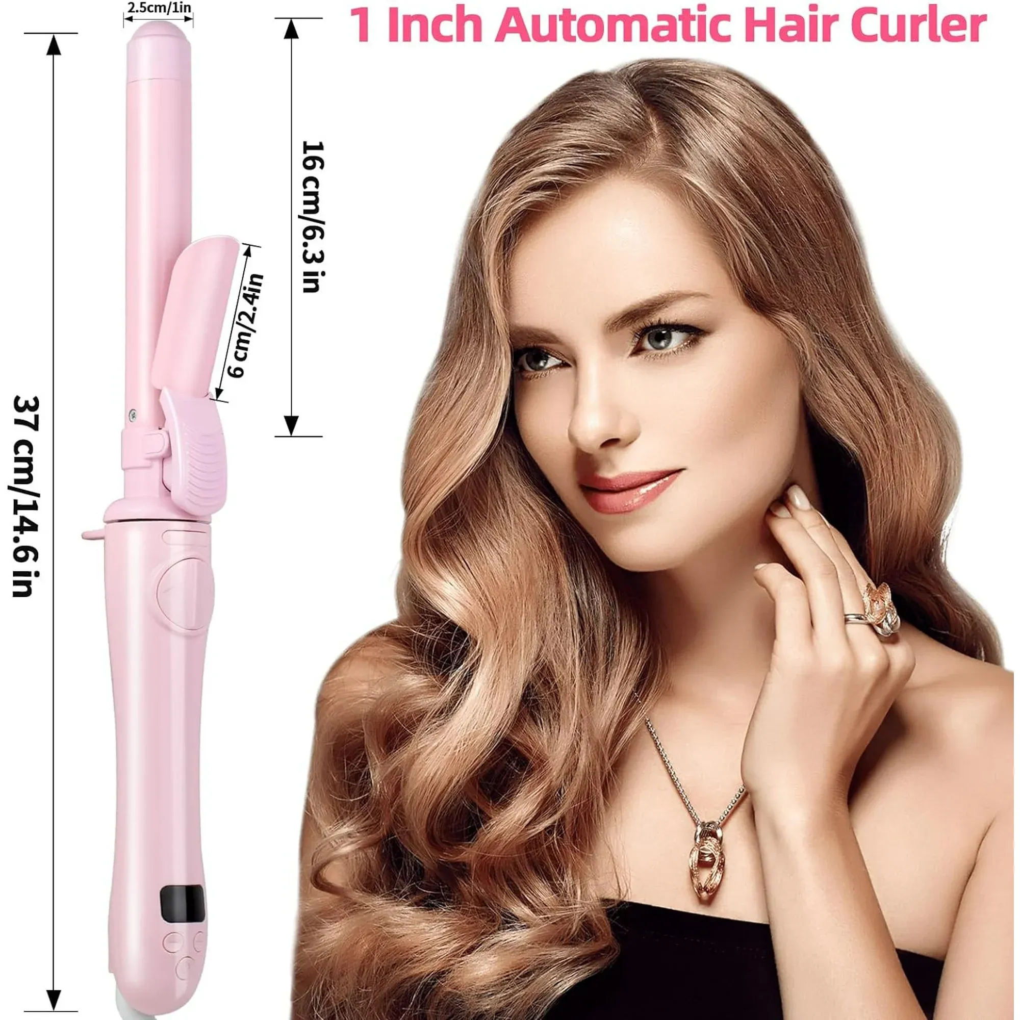 1.1in Ceramic Barrel Automatic Rotating Curling Iron, Digital Temp Control, Curling Wand Fast Heat Up, Auto Shut Off for Waves, Beach Curls for Women & Girls, Ideal Gift