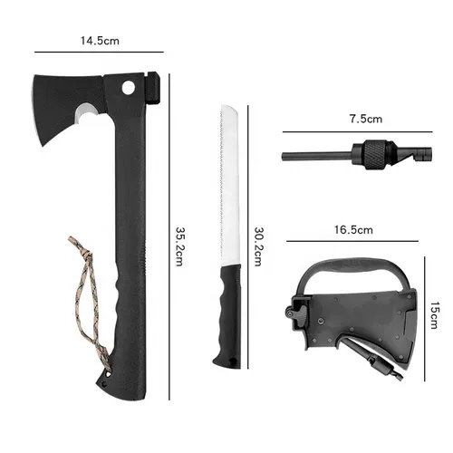 Camping Hatchet and Survival Gear – Lightweight hatchet featuring an integrated wood saw and magnesium fire starter (Black)
