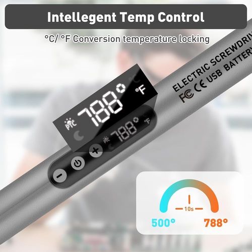 Soldering Iron Cordless USB Kit with LCD LED Temperature Display Cordless USB Soldering Iron with 1100mAh battery, LED temperature display, three gears, built-in light, auto shutoff.