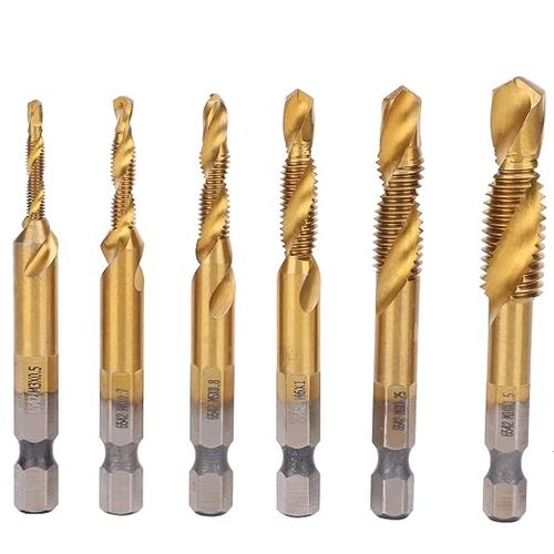 6Pcs HSS Tap Drill Bits Set High Speed Steel Coated Hex Shank Thread Tool M3 M4 M5 M6 M8 M10 for Metal Wood Plastic Drilling