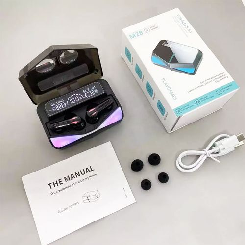 M28 In-Ear Gaming Earbuds with Microphone Wireless Bass Audio Headphones for Games and Music