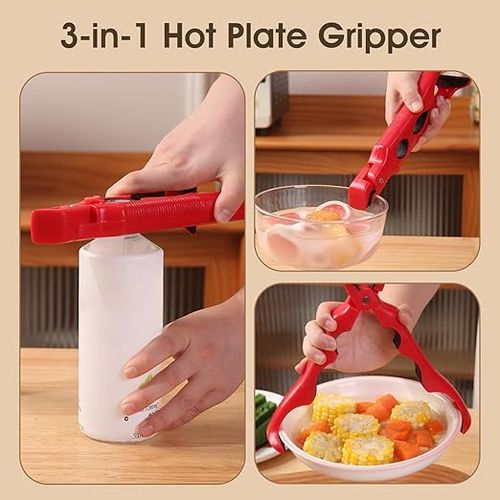 Hot Plate Grippers 3-in-1 Non-Slip Anti Scald Bowl Holder Clip with Lock Multi-Purpose Kitchen Gadgets, 8.7in Hot Plate Grabber Tool