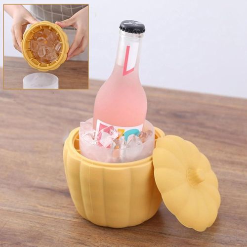 Ice Buckets Pumpkin Silicone Ice Bucket Iced Beverage Double Ice Bucket Creative Convenient Home Quick Ice Making Freezer Ice Bucket Insulated Ice Bucket, Yellow,