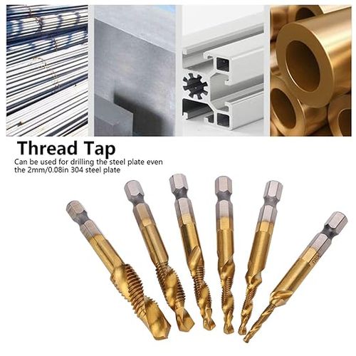 6Pcs HSS Tap Drill Bits Set High Speed Steel Coated Hex Shank Thread Tool M3 M4 M5 M6 M8 M10 for Metal Wood Plastic Drilling