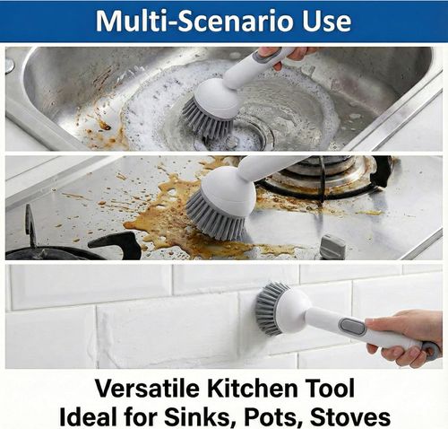 6-in-1 Rotatable Dish Brush with Detergent Dispenser,360° Rotating Scrubber for Pots Pans Dishes & Utensils,Adjustable Angles Non-Slip Grip Handle Comes with Wall Mount,with Wall Mount (Green)