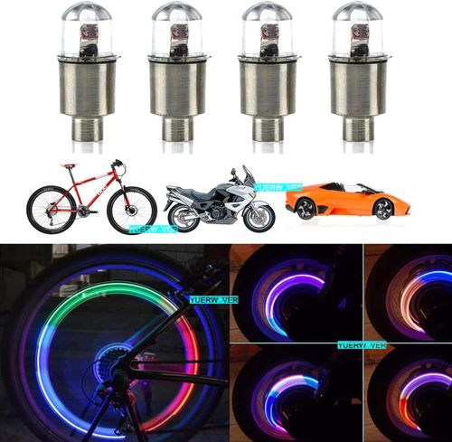 2 Pack LED Bike Wheel Lights Car Tire Valve Stems Caps Bicycle Motorcycle Waterproof Tyre Spoke Flash Light Cool Reflector Accessories for Men Women Kids (Colorful)