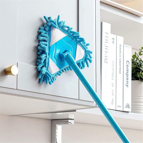 Microfiber triangular rotating mop, extendable mop, suitable for home, wall, and office use (blue).
