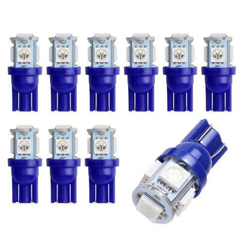 10PCS 194 LED Light Bulbs, T10 Bulb 6500K Wedge 5050 5-SMD Chips, Super Bright Width Marker Light Bulbs Replacement for Car Dome Map Reading Courtesy Side Marker Tail Parking Lights