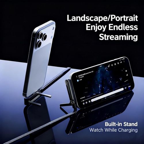 2-in-1 Invisible Stand Charger Cable, 240W Portable Fast Charging Cable, Built-in Phone Stand, Universal Multi-Nylon Braided Charging Cable with Type-C, Compatible with Smartphones and Tablets (Black, 1 piece)