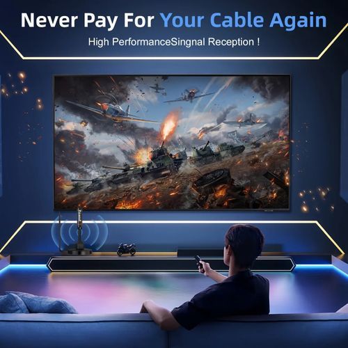Indoor TV antenna for smart TVs, with 2 amplifier signal boosters for long-range reception, and all smart TV HD digital antenna suitable for local channels, supporting 4K 1080p.