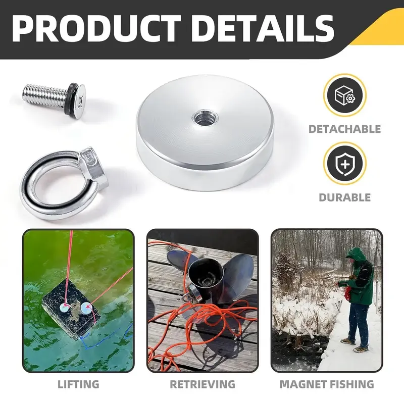 290lbs Powerful Neodymium Search Magnet with Countersunk Hole - Ultimate Recovery Tool for Metal Detecting & Salvage in Outdoor Areas