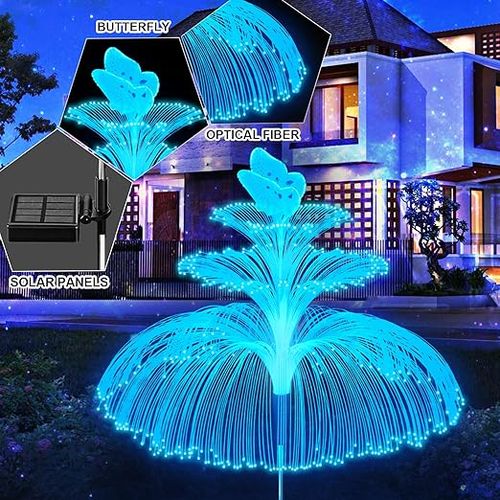 Solar garden lights, solar fiber optic jellyfish lights, outdoor waterproof lawn lights, courtyard decorative ground lights, landscape lights (size: 2 pieces)