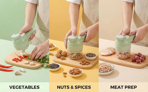 Multi-functional electric vegetable cutter, 4-in-1 vegetable cutter, mini garlic maker, garlic food processor, cordless electric vegetable cutter