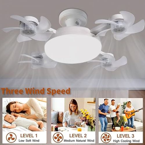 Drone Fan Light, Ceiling Fans with Lights, Smart Remote Control Silent Fan Light, E27 Screw in Fans Chandelier, Ceiling Fans with Lights and Remote, Dimmable 3 Color & 3 Speeds for Bedroom
