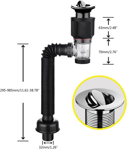 Kitchen Sink Drain Hose Basin Odor Isolation Drain Sink Wash Basin Universal Horizontal and Vertical Drain Pipes(Black)