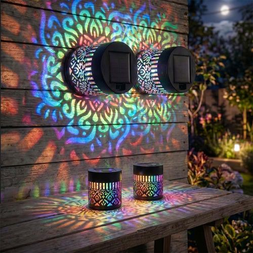 Seven Color Changing Solar Mandala Projector Light, 2026 New Solar Mandala Lights Outdoor Wall, Outdoor Waterproof Metal Fence Lights for Yard Garden Post Patio Backyard Decor (1Pcs)