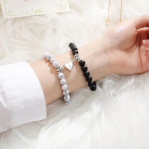 2pcs Magnetic Bracelets for Couples Natural Stone matching bracelets Long Distance Relationship Gifts His and Her Valentine's Day Gifts Boyfriends and Girlfriends Anniversary Jewelry Gifts Presents