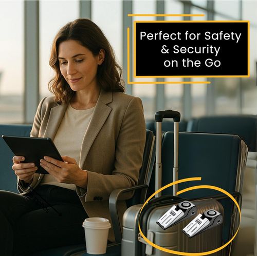 Door Stop Alarm with 120 dB Siren – Portable Travel Door Stopper Alarm Wedge for Hotel, Apartment & Dorm Security – Battery-Operated, Black, 1-Pack