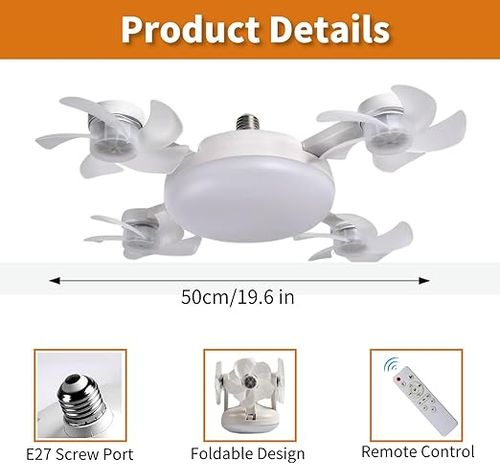 Drone Fan Light, Ceiling Fans with Lights, Smart Remote Control Silent Fan Light, E27 Screw in Fans Chandelier, Ceiling Fans with Lights and Remote, Dimmable 3 Color & 3 Speeds for Bedroom