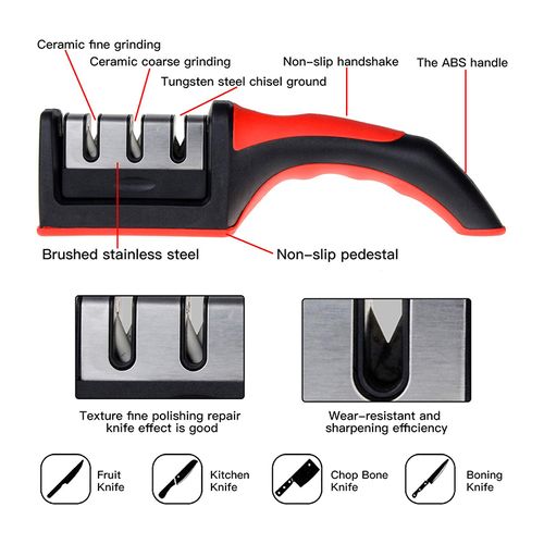Knife Sharpener 3-Stage - Household Handheld Quick Knife Sharpener, Multi-Functional Three-Stage Knife Sharpening Tool