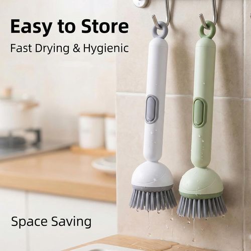 6-in-1 Rotatable Dish Brush with Detergent Dispenser,360° Rotating Scrubber for Pots Pans Dishes & Utensils,Adjustable Angles Non-Slip Grip Handle Comes with Wall Mount,with Wall Mount (Green)