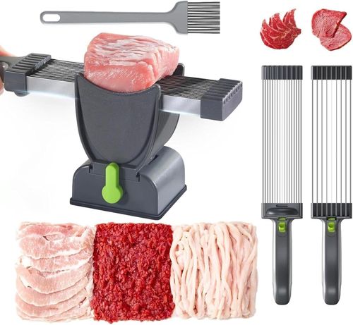 Meat Slicer Machine, Manual Fresh Meat Cutter, Thickness Adjustable, One Cut 18 Slices, Equipped with Stiff Brush for Easy Cleaning for Beef Pork Mutton