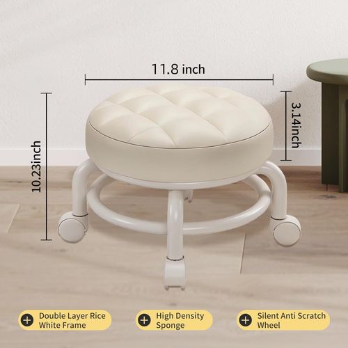 360 Rotating Low Stool,Rolling Pulley Low Stool with Wheels,Shoe Changing Makeup Cleaning with Wheels,Pedicure,Massage SPA and Home (White)