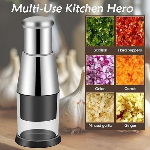 Manual Garlic Chopper Garlic Crusher Pressing Handheld Food Chopper Slicer Vegetable Cooking Crusher Stainless Steel for Food Enthusiasts and Cooking Staff