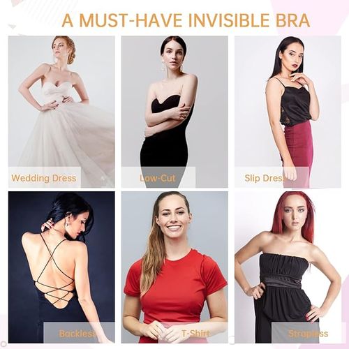 Strapless Invisible Bra - Invisible and supportive silicone cups, reusable seamless invisible bra, suitable for women, perfect for backless dresses and tops (B-C size), cream.