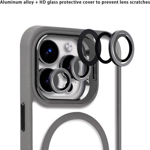 for iPhone 13 Pro Max Case with Stand Camera Protection,Lens Bracket,Compatible with MagSafe Phone Case Magnetic,Military-Grade Protective Case,Clear,Resists Yellowing and Scratches,Black