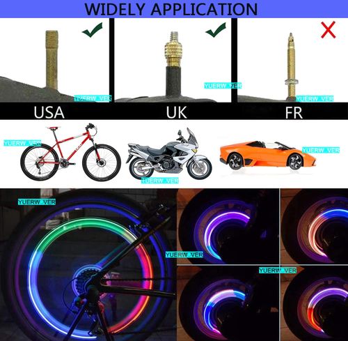 2 Pack LED Bike Wheel Lights Car Tire Valve Stems Caps Bicycle Motorcycle Waterproof Tyre Spoke Flash Light Cool Reflector Accessories for Men Women Kids (Colorful)