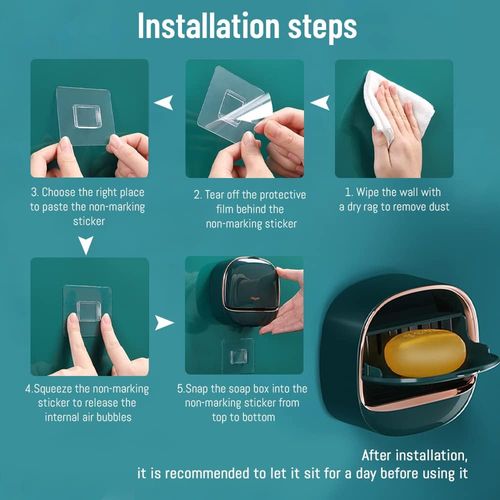 Luxury Soap Holder with Drain Tray, Waterproof Soap Dish Holder, Keep Soap Bars Dry, Adhesive Soap Case Box Wall Mounted for Shower, Bathroom, Bathtub, White