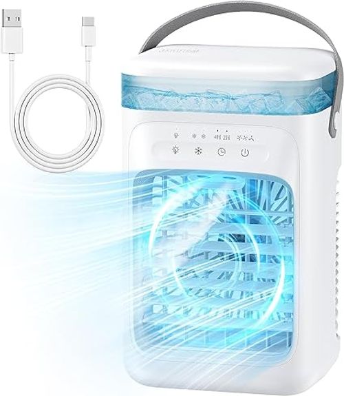 Portable Air Conditioners, Personal Mini Air Cooler Cooling Fan with 3 Speeds, 1L Evaporative Air Conditioner, 7 LED Light, 2 Cool Mist Air Conditioners Humidifier Fan Room Bedroom Office (White)