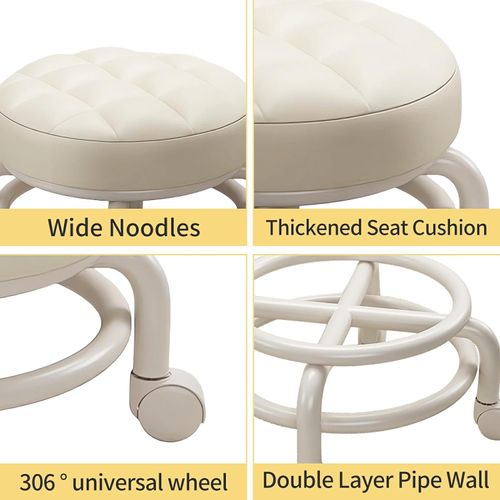 360 Rotating Low Stool,Rolling Pulley Low Stool with Wheels,Shoe Changing Makeup Cleaning with Wheels,Pedicure,Massage SPA and Home (White)