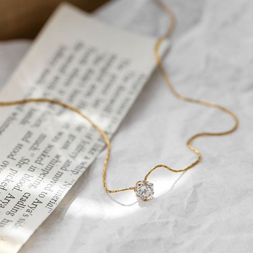 Dainty Minimalist Solitaire Zircon Charm Necklace Anti Tarnish Stainless Steel Chain Round Clear Cz Stone Necklace New