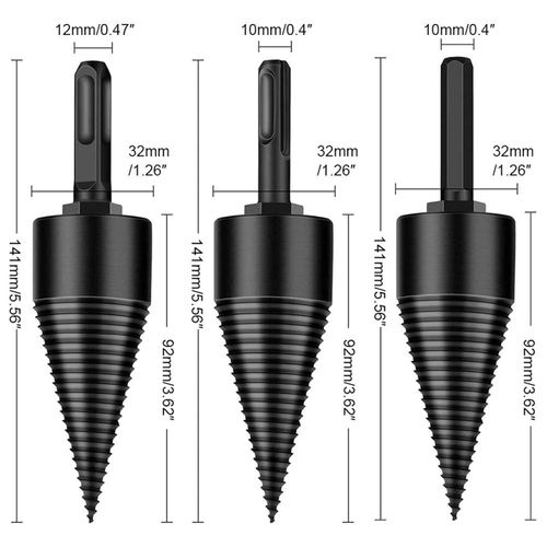 Firewood Log Splitter Drill Bit, 32mm Heavy Duty Screw Cone Driver with 3 Detachable Handles (Round, Square, Hex) Wood Splitter for Electric Drills(Black)