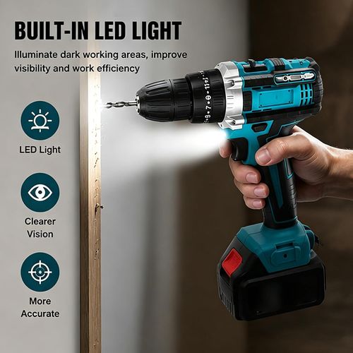 21V Cordless Drill Driver Set, 2 Speed Electric Drill Kit with 25 3 2 Torque Settings, LED Light, Rechargeable Battery and Bits for Home Repair, Wood, Metal, DIY Projects(Yellow)