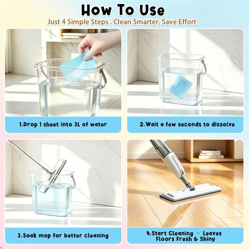 Multi-purpose floor cleaning sheets, multi-effect floor cleaner, suitable for various floor types including hardwood, tile, and laminate (100-count, blue)