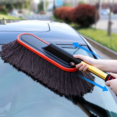 Car Duster with Extendable Telescoping Handle,Car Cleaning Brush Dust Cleaner Scratch Free Large Wash Mop Wax Cotton Hair (Coffee)