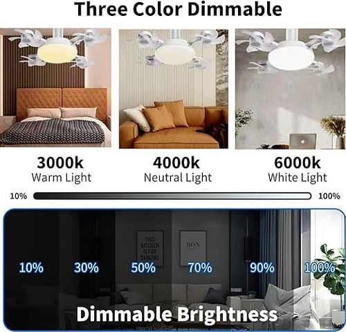 Drone Fan Light, Ceiling Fans with Lights, Smart Remote Control Silent Fan Light, E27 Screw in Fans Chandelier, Ceiling Fans with Lights and Remote, Dimmable 3 Color & 3 Speeds for Bedroom