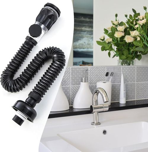 Kitchen Sink Drain Hose Basin Odor Isolation Drain Sink Wash Basin Universal Horizontal and Vertical Drain Pipes(Black)