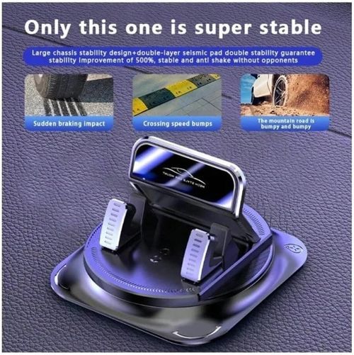 Car Phone Holder Super Stable Car Phone Mount: 360° Rotation + Non-Trace Silicone Base – Anti-Shake Holder