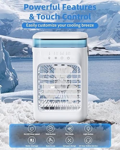 Portable Air Conditioners, Personal Mini Air Cooler Cooling Fan with 3 Speeds, 1L Evaporative Air Conditioner, 7 LED Light, 2 Cool Mist Air Conditioners Humidifier Fan Room Bedroom Office (White)