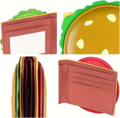Burger Shaped Wallet for Girls Women RFID Blocking Bifold Purse Cute Hamburger Design