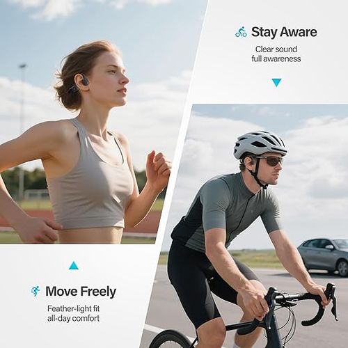 New Bone Conduction Headphones, Open Ear Bluetooth 5.4, Lightweight Skin-Friendly, IPX5 Sweat Resistant, 12Hrs Playtime Sports Wireless Earbuds with Built-in Mic for Running, Gym, Cycling, Outdoor