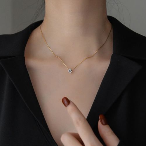 Dainty Minimalist Solitaire Zircon Charm Necklace Anti Tarnish Stainless Steel Chain Round Clear Cz Stone Necklace New