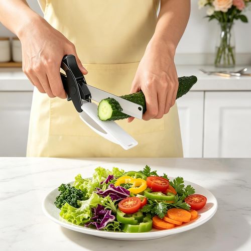 2 in 1 Kitchen Scissors for Food, Cutting Board Scissors with Safety Lock