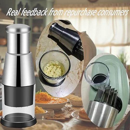 Manual Garlic Chopper Garlic Crusher Pressing Handheld Food Chopper Slicer Vegetable Cooking Crusher Stainless Steel for Food Enthusiasts and Cooking Staff