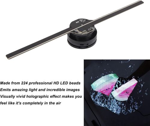 16.5in 3D Hologram Fan Advertising Display, Holographic 3D Photos Videos, APP, HD Naked Eye 3D Display LED Fan, 16GB 2 Leaves 224 LEDs, 3D Holographic Fan Projector for Store