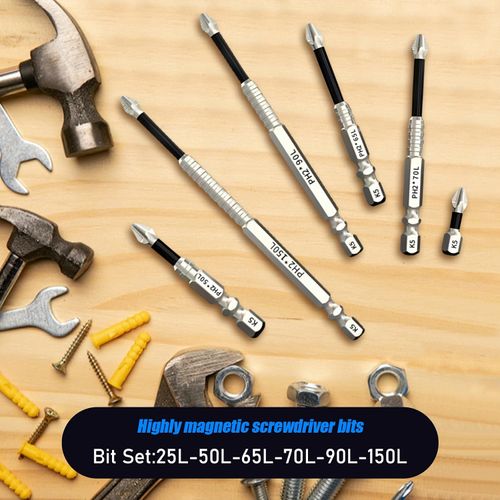 High Magnetic Screwdriver Drill Bit Set 6Pcs K5 Impact Resistant Non Slip Cross Bit Anti-Slip Magnetic Electric Screwdriver Set 25 50 65 70 90 150mm Length